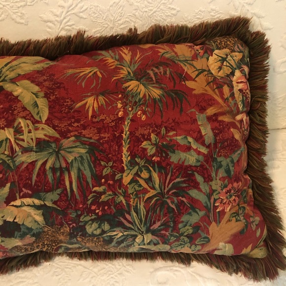 Red & greens tropical print pillow. - Picture 3 of 4